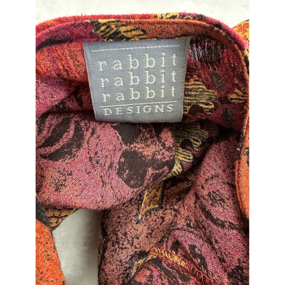 Rabbit Rabbit Rabbit Designs Vintage Boho Rayon Print Blouse Red Orange 12P - Picture 4 of 9